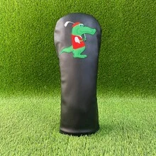 高尔夫球杆保护套 | 趣味鳄鱼图案黑色PU皮革防撕裂中长高尔夫球杆套 - 黑色 - 查看 10