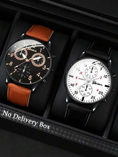 2pcs Men's Fashion Quartz Watches - Stylish Alloy Case, Faux Leather Strap, Non-Waterproof