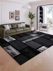 Luxury-Style Patchwork Pattern Indoor Area Rug, Faux Wool Material Carpet For Living Room, Sofa, Bedroom, Bedside Anti-Slip Mat, Dining Room, Kitchen, Office Chair Pad, Entrance Mat, Outdoor Picnic Blanket, Camping Mat - Dark Grey - View 4