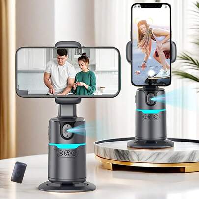360°旋转智能追踪云台，带无线遥控器、人脸追踪、自动旋转、手机稳定器、RGB彩色灯、视频/摄影设备、自拍配件、手机配件、支架