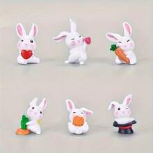 6pcs Carrot Pulling Rabbit Miniature Landscape DIY Succulent Ornaments, Cute Cartoon Animal Gardening Accessories - A - View 4