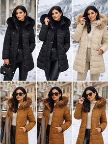 Women's Nylon Padded Overcoat With Removable Hood, Super Warm, Comfortable, High Quality Premium Winter Coat - màu đen - Xem 3