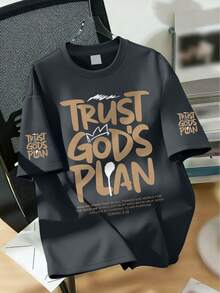 Kaos Kasual Anak Laki-Laki Berkerah Bulat dengan Motif Grafis, Kaos Lengan Pendek Lembut & Nyaman dengan Pola Slogan, Cocok untuk Remaja di Musim Semi/Panas - Dark Grey - View 1