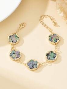 1pc Metallic Vintage Style Colorful Clover Lucky Charm Bracelet For Women, Suitable For Party, Travel, Wedding/Birthday Gift - Colorful - View 3