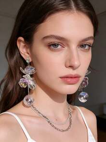 1 Pair Exaggerated Fashion Colorful Acrylic Crystal Flower Ball Earrings, Large Size Summer Casual Holiday Party Gift Beach Vacation Jewelry For Women - Acrylic Extra Large Flower - View 10