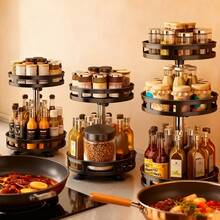 1pc 360° Rotatable Modern Minimalist Iron Metal Spice Rack Holder, With Unique Stainless Steel Cylindrical Stand Details, Suitable For Storing Spice Jars And Decorations, Applicable For Kitchen Counter Shelves And Display, Suitable For Year-Round Use. - View 2