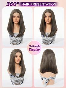 14 Inch 13x4 Lace Front Wig, High Temperature Fiber Synthetic Wig, Ash Brown Natural Straight Layered Bob Wig For Women - Piano Color - View 9