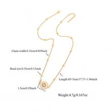 1pc New Classic Round Initial Pendant Golden Stainless Steel Bead Chain Necklaces For Women - Yellow Gold - View 2