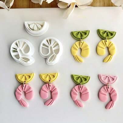 柠檬虾造型软陶模具，基础耳环制作工具套装，软陶切割器，适合制作独一无二的手工耳环，夏季系列