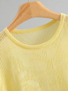 GIGOGOU Áo tank top dệt kim ngắn tay khoét lỗ dành cho nữ, trang phục đi biển thường ngày cho mùa hè. - Màu vàng - Xem 6