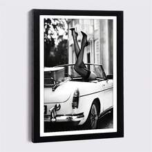 1幅无框黑色画框帆布画，图案包括豪华轿车、斗牛犬、豹纹，复古黑白墙面艺术海报 - 無框 - 查看 15