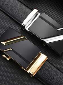 1pc Men's Zinc Alloy Automatic Buckle Belt, Suitable For Pants - Black - View 5