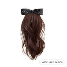 蝴蝶结波点马尾夹式假发，自然蓬松合成发接发，适合低发量马尾辫 - 彩色 - 查看 7