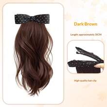 蝴蝶结波点马尾夹式假发，自然蓬松合成发接发，适合低发量马尾辫 - 彩色 - 查看 11