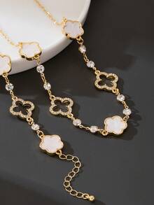 1 Set Elegant Luxury Sparkling Clover Pendant Necklace And Bracelet Jewelry Set, Suitable For Parties, Weddings And Festivals - White - View 5