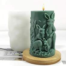 袋鼠一家硅胶模具 - 母子依偎在树枝上，经久耐用，可重复使用，适用于蜡烛/树脂/石膏工艺（母亲节、生日） - 不对称造型，精致浮雕艺术，歌颂母爱，自然场景描绘，精心制作的纪念品 - 白色 - 查看 5