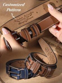 1pc Personalized Handmade Leather Belt, Custom Engraved Pattern Belt For Men & Women, Adjustable Unisex Carved Waist Belt, Valentine's Day Gift For Boyfriend Girlfriend, Anniversary Wedding Groom Gift, Birthday Graduation Present For Him Her, Unique Couple Gift, Family Keepsake Fashion Accessory - Multicolor - View 11