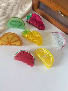 Fashionable Versatile Creative Fruit Hair Clips, Girls' Fresh Lemon, Strawberry, Watermelon Acrylic Hair Clips - Multicolor - View 6