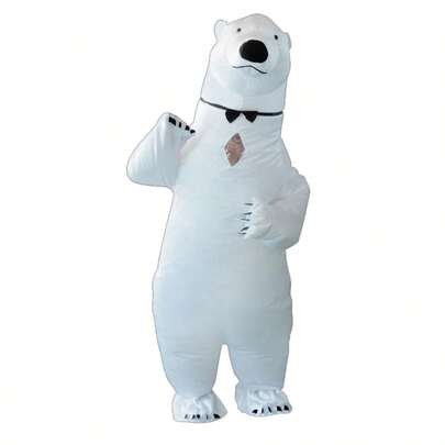 Adult Funny Inflatable Polar Bear Costume For Party, Halloween Trick-Or-Treat/Christmas Gift/Valentine's Day Surprise! Suitable For 1.5-2m Height, Includes Blower, Batteries Not Included