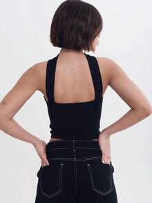 Women's Strapless Top With Cutouts And Long Band – Sexy Y2K Cropped Top For Parties And Fashion Looks - 黑色 - 查看 2