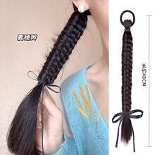 Peluca trenzada hecha a mano para coleta, moño bajo, coletas, trenza suelta, coleta lateral, adecuada para primavera y verano - Dark Brown - Ver 9