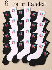12/6 双装儿童弹力中筒袜，印有数字 67，舒适柔软透气无缝设计，适合 1-14 岁男孩女孩日常穿着和运动，休闲百搭，适合幼儿至大龄儿童。 - 彩色 - 查看 15