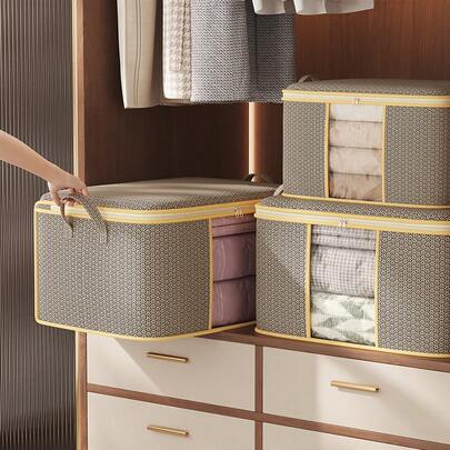 1 pieza Bolsa de almacenamiento plegable extra grande y suave de tela no tejida, con asas reforzadas, adecuada para ropa, mantas y ropa de cama, con cremallera y ventana transparente, aplicable para almacenamiento debajo de la cama, organizador de cama, bolsa de almacenamiento de edredón, organizador de ropa a prueba de polvo y multifuncional para mudanzas, organizador de almacenamiento, artículo esencial de viaje