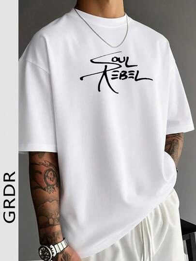 GRDR Camiseta de manga corta de cuello redondo casual con estampado gráfico de cultura reggae y espíritu rebelde para hombres, cómoda y de moda