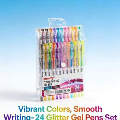 24 Colors Metallic Glitter Pens With Caps, Fine 0.7mm Tip Suitable For Adult Coloring Books, Painting, Journals