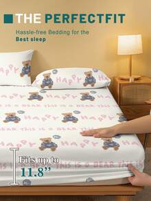 1 bộ ga trải giường in hình gấu, họa tiết động vật và chữ cái theo phong cách tối giản hiện đại, đã qua xử lý giặt, dùng cho phòng ngủ (không bao gồm vỏ gối). - Nhiều màu - Xem 4