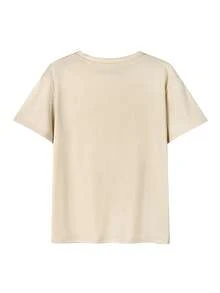 Áo thun ngắn tay nữ mùa hè dáng rộng, chất liệu cotton, in chữ và hoạt hình phong cách Y2K. - Màu be - Xem 5