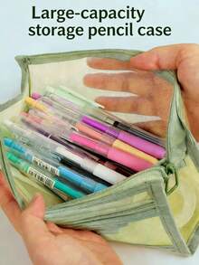 1pc Transparent Double-Layer Large Capacity Pencil Case, Exam Use, New Minimalist High-Value Mesh Stationery Organizer - Mesh Pencil Case - View 6