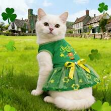 St. Patrick's Day Pet Costume | Green Shamrock Tutu Dress | Small Dog Cat Lucky Irish Outfit - Green - View 3
