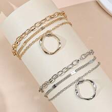 1件欧美金属风格不对称几何图案吊坠多层脚链，女士款 - 多層腳鍊 - 查看 4