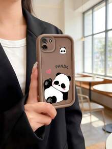 1pc Gradient Frame Dopamine Matte Cute Panda Heart Pattern Phone Case, Minimalist Design, Soft Cute Cartoon Style, Perfect Protection For Your Phone, Suitable For Honor X7/Galaxy A56 5G/ Smart 8/ Hot 40/Transsion Spark 30C/Spark Go 2024/ Note 14 5G/ E22/E22i/ A54 - Brown - View 3