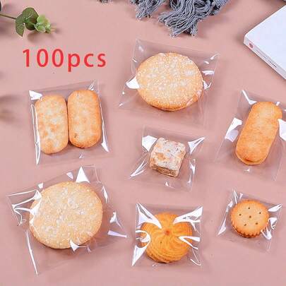 100pcs Transparent Gift Packaging Bags, Cookie & Snack Self-Sealing Bags, Multiple Size Options, Multi-Purpose Clear Bags