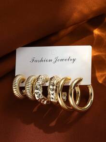 6-18pcs Water Drop Textured C-Shape Hoop Earrings, Suitable As Gifts For Holidays And Loved Ones - Gold - View 5