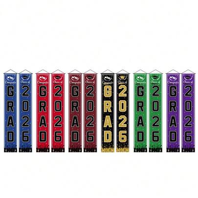 1pc 2D Flat Banner, Graduation Decor 2026 - Blue Graduation Congratulations Porch Banner For Class Of 2026 - Party Supplies Background Yard Sign Decor, Pennant, No Power Required