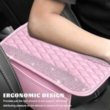 Bling Car Center Console Cover R Leater Armrest Cusion Pad Wit 2 Stoe Pocke Comtable Si Middle Console Cover  Most Veic Car Accessories Pink - 粉紅色的 - 查看 5