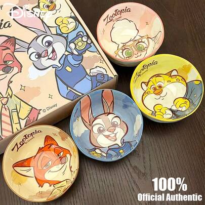 Disney Bộ bát đĩa sứ trẻ em kiểu hoạt hình chính hãng, chất lượng cao, gồm 4 bát nhỏ, đựng trong hộp quà tinh tế.