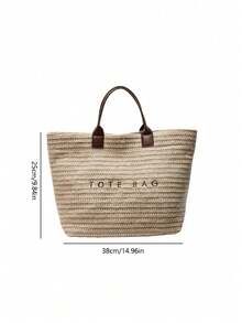 Woven Straw Tote Bag, Beach Vacation "TOTE BAG" Print Straw Handbag, Versatile As Beach Tote, Summer Handbag, Grocery Bag, Bohemian Summer Touch, Suitable For Beach Lovers, Boho Style Enthusiasts, Women, Travelers, Perfect For Beach Trips, Summer Vacations, Casual Outings - 彩色 - 查看 9