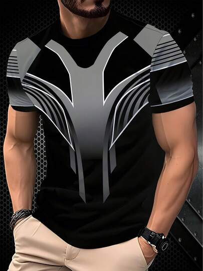 趣味印花T恤 - 修身剪裁，透气涤纶氨纶混纺面料，可机洗，圆领设计，适合夏季休闲穿着