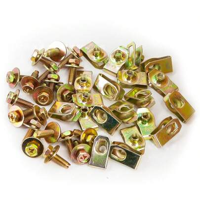 10pcs M6 U-Nut Clips With Hex Washer, Threaded Fasteners For Automotive Floor, Fender, Bumper, Hood, High Strength Metal Clips, Auto Repair Accessories