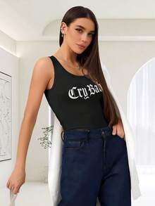 Plus Size-Women's Fashionable Summer Yoga Old England Tank Top - Slim Fit, Breathable, Soft - Women's Casual Sports Sleeveless Shirt (Black, Pink, Orange)-1XL-5XL - 黑色 - 查看 2