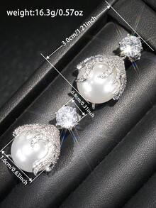 1 Pair Luxury Cubic Zirconia & Faux Pearl Drop Earring For Women For Wedding Engagement Anniversary Party Jewelry Valentine's Day Gift - 1# - View 7