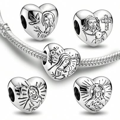 1件时尚925纯银圣母和平珠吊坠，适合女士手链、手镯DIY首饰制作及日常穿搭搭配饰品，适合女孩佩戴