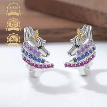 1 pièce Boucles d'oreilles licorne en argent 925 avec zircone, à la mode pour le quotidien, les fêtes, les déplacements, cadeau pour femmes - Argent - Voir 5