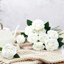 1/10/20/30 bông hồng trắng nhân tạo, bó hoa giả chất liệu lụa nhung, hồng nhân tạo thân dài đóng gói số lượng lớn, phù hợp làm quà tặng Valentine, DIY trang trí trung tâm đám cưới, trang trí bàn, tiệc cô dâu, tiệc tùng, trang trí nhà cửa, trang trí phòng khách - trắng - Xem 6