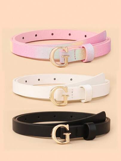 3 piezas Cinturón de cintura delgada para niños, correa de cintura de PU de alta gama para jeans, vestidos, cinturones escolares