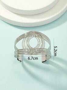 1pc Minimalist Personalized Multi-Layer Metal Textured Adjustable Bangle Bracelet, Suitable For Women's Daily Wear, Travel, Party, Gathering, Banquet And Other Occasions - Silver - View 5